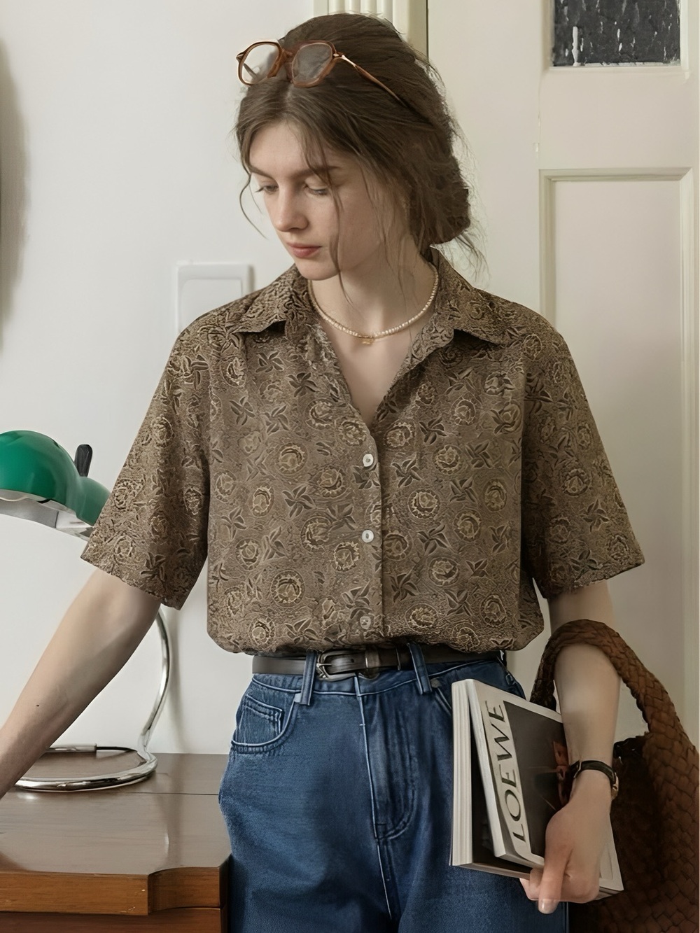 VINTAGE Oversized Patterned Button Down Blouse